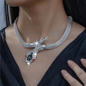 Silver Snake Shaped Choker Necklace -Serpent rhinestone necklace -snake jewelry